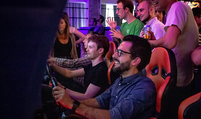 Grid arcade racing game hired for a team building event