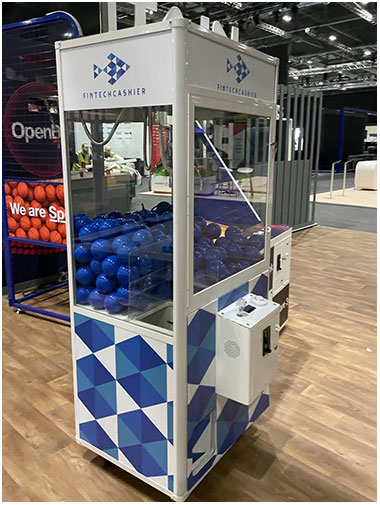 Fintech Branded Prize Grabber claw machine available for hire