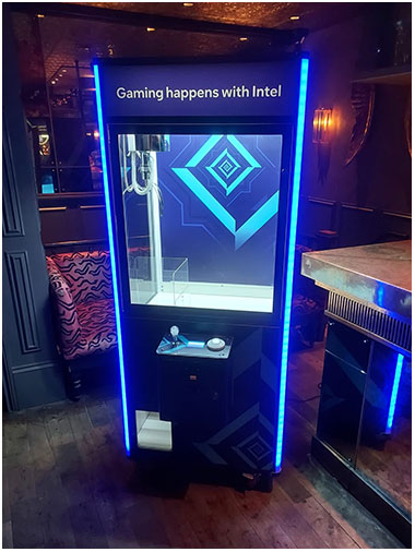Intel Branded Arcade Claw Machine available for trade show event hire