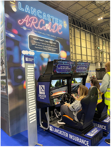 Lancaster Insurance Branded Racing Simulator Arcade Game available for trade show hire