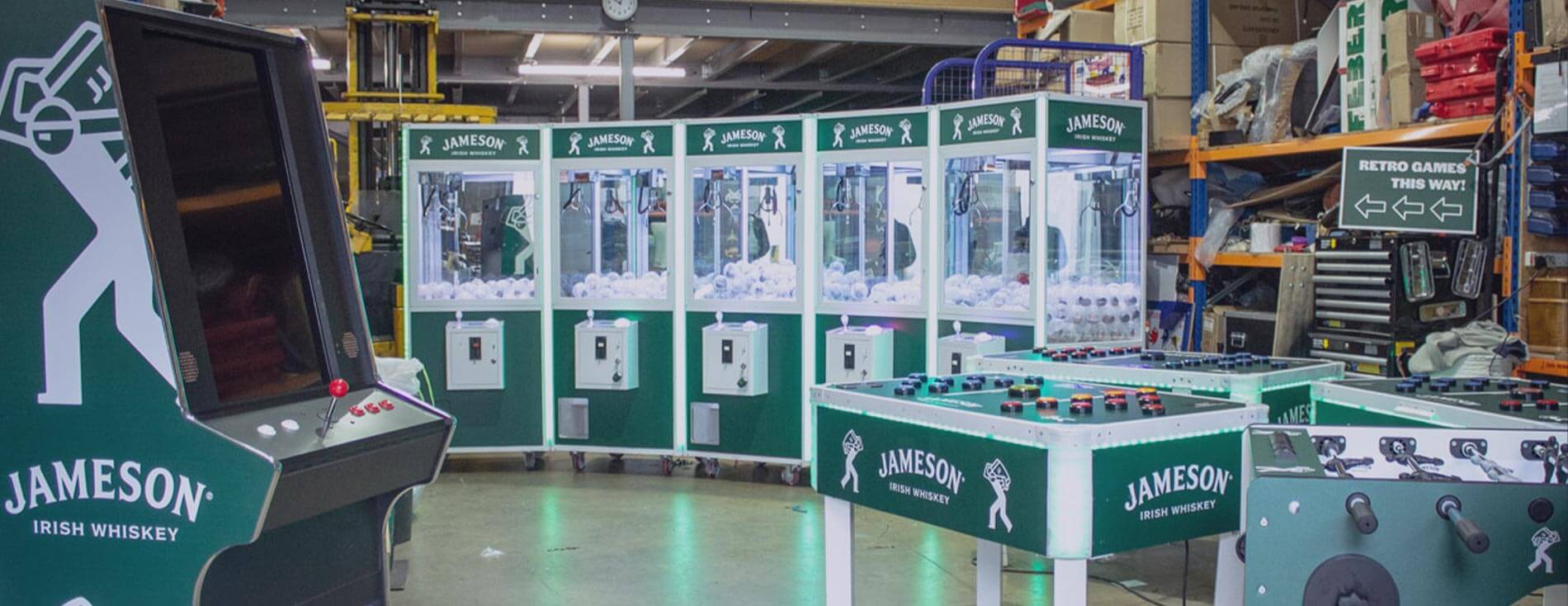 A large selection of arcade games all fully branded for a Jameson Irish Whiskey event