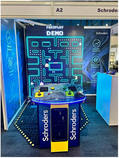 Branded Retro Pacman Arcade Machine available for Trade Show hire