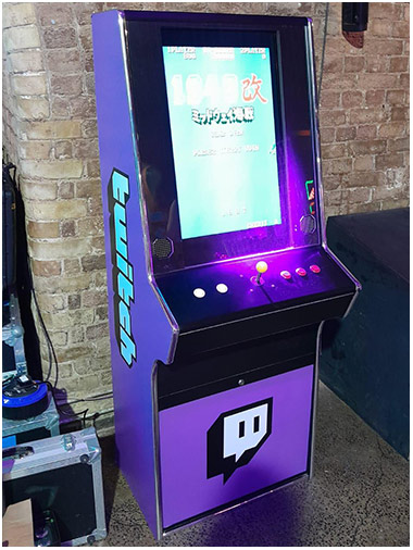 Twitch Retro Upright branded arcade cabinet available for hire