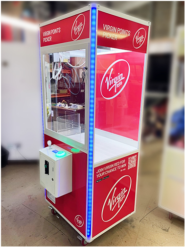 Branded Virgin Red Prize Claw Machine Arcade Grabber available for rent