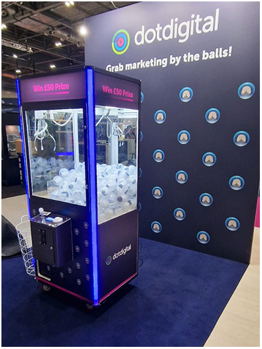 dot digital prize grabber crane arcade game available for trade show hire